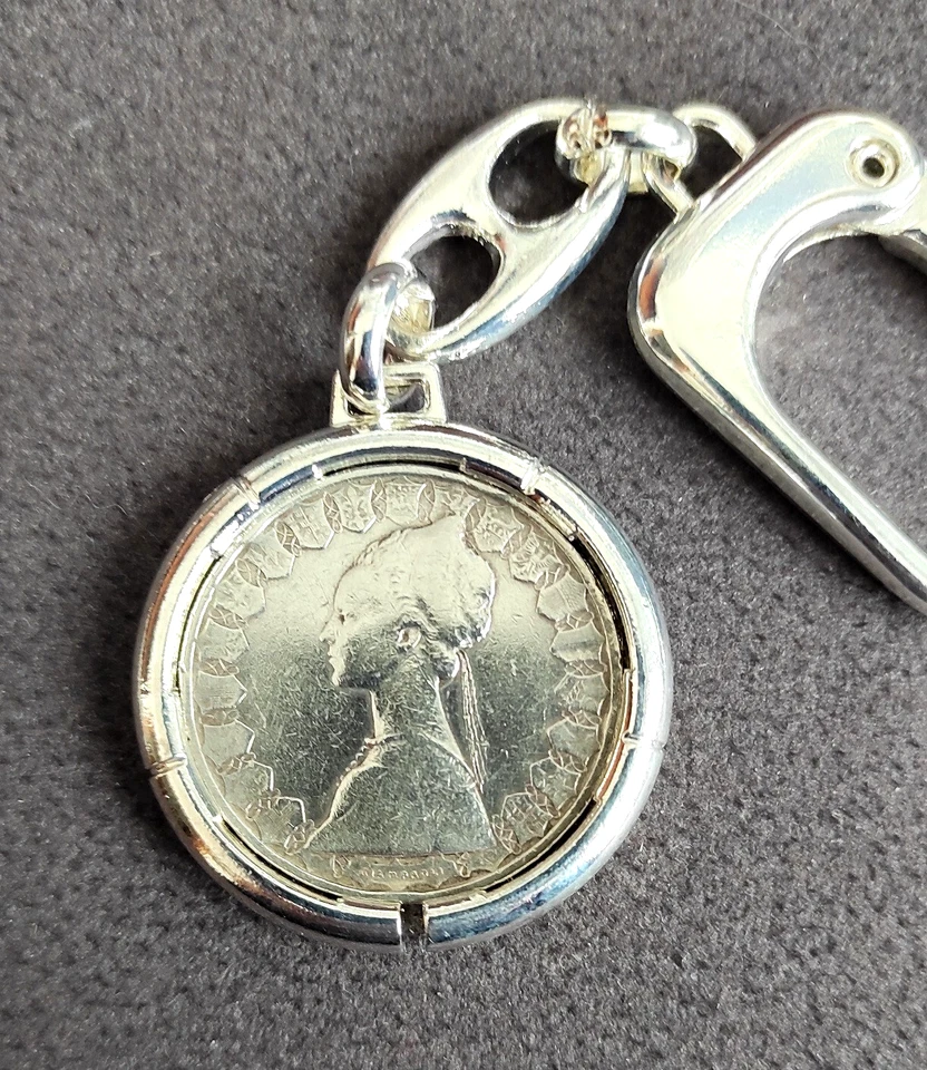 Portachiavi Placcato Argento Con Moneta Italia 500 Lire Argento Caravelle - Immagine 3 di 4