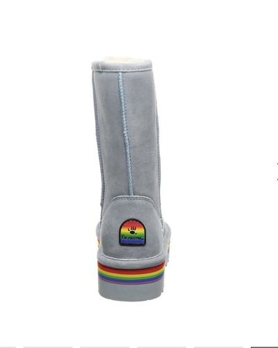 BearPaw Elle Retro Gamuza Piel de Oveja Niebla Gris Azul Arco Iris Orgullo Botas de Plataforma  - Imagen 3 de 12