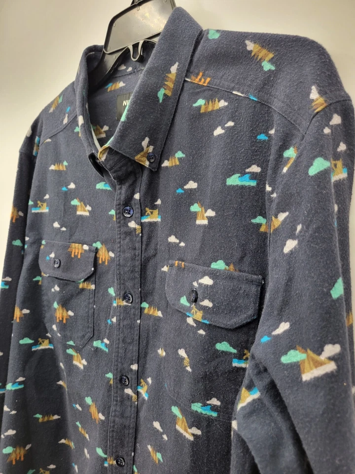 Camisa masculina Nixon grande azul árvores da montanha estampa manga longa botão para cima - Imagem 3 de 4