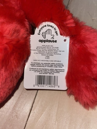 NWT Applause Elmo Plush Sesame Street 90s Vintage 1993 Yellow Plastic Eye Defect - Picture 13 of 20