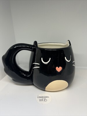 Tazza 3d ceramica gatto nero manico coda naso cuore cats love