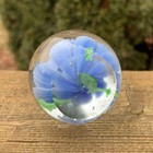 Hand Blown Glass Egg Shape Paperweight Blue Floral Flower Theme Gift!! — photo 8