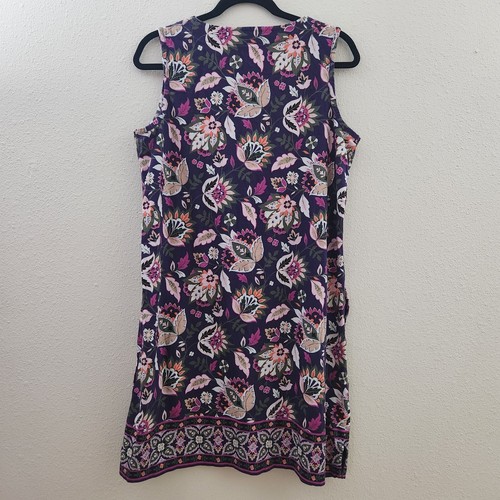 Lands End 100% Cotton Knit Mini Dress Swim Cover Up Purple Floral Paisley Sz M - Picture 9 of 12
