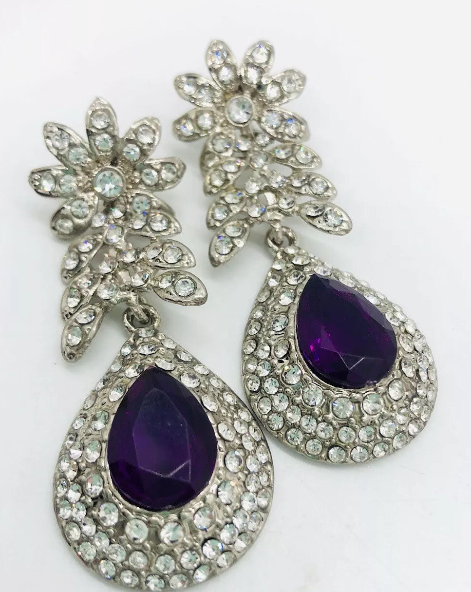 Long Amethyst Rhinestone Drop Dangle Earrings 3 I… - image 5