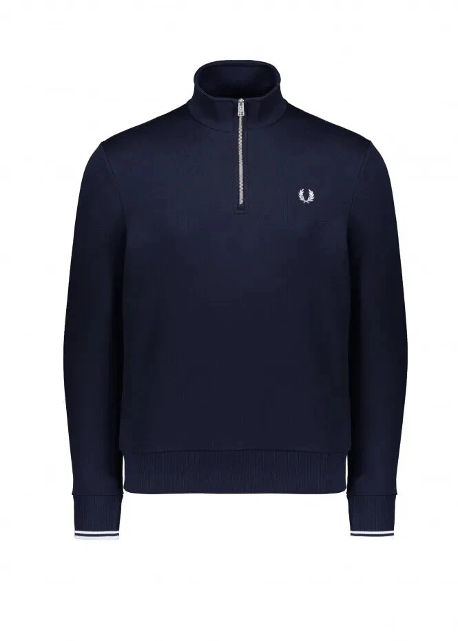 Fred Perry Men s Half Zipped Sweatshirt Regular Fit Navy Small eBay