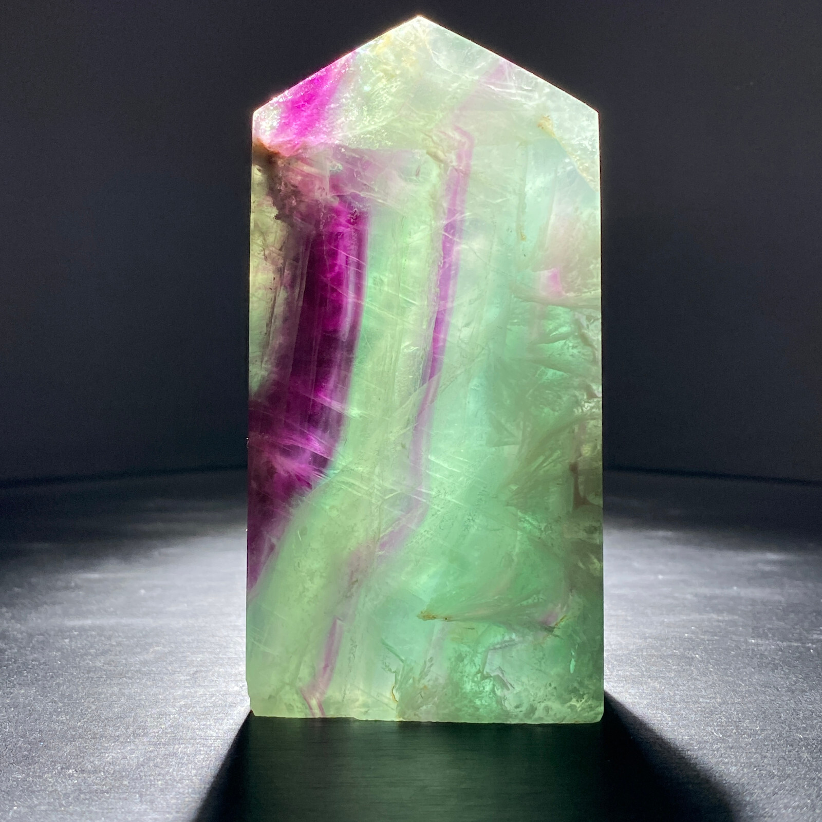 213g Natural Fluorite Obelisk Tower Wand for Energy Healing