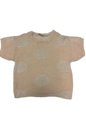 Vintage Knit Maven Across America Peach Waffle Knit Floral Short Sleeve Sweater