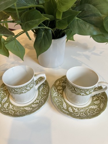 J & G Meakin ENGLAND Cup And Plate Green Set Of 4 Mint STERLING - Picture 6 of 6