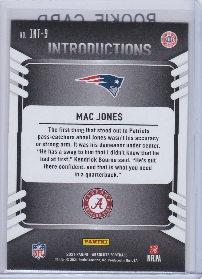 MAC JONES ROOKIE CARD New England Patriots ABSOLUTE FOOTBALL Introductions RC! - Image 2 of 2