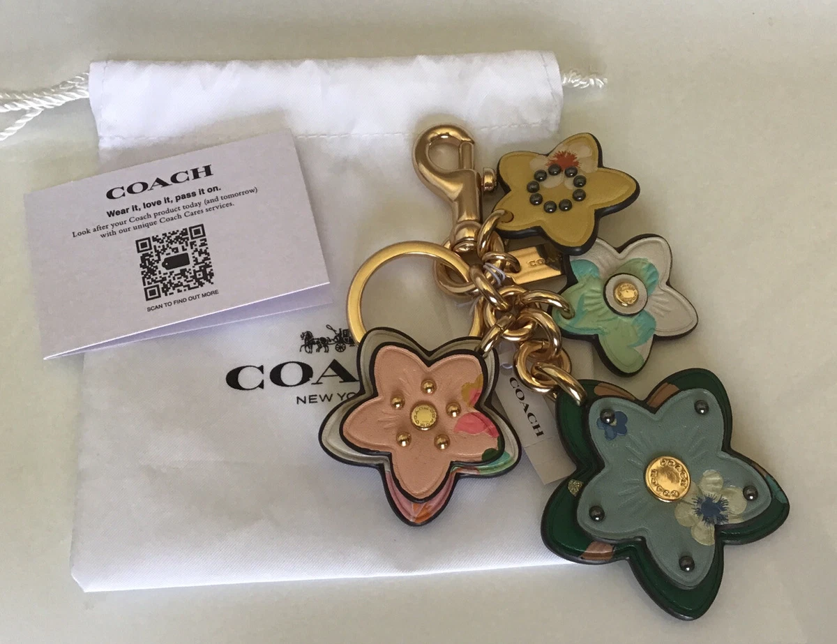 NWT Coach Mystical Floral Wildflower Cluster Bag Charm Keychain Gold Multi  C8346