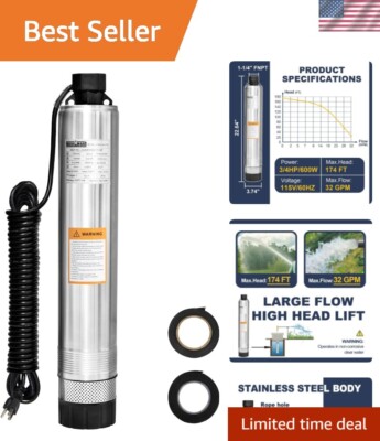 Versatile 4'' Submersible Pump - 32 GPM, Ideal for Septic and Water Applications