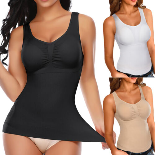 Women Seamless Cami Pad Tank Tops Firm Tummy Control Body Shaper Slim Camisole