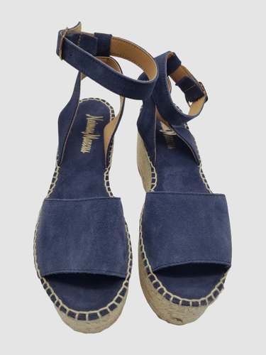$175 Neiman Marcus Womens Blue Suede Bella Ankle Strap Sandals Shoes EU 37 US 7