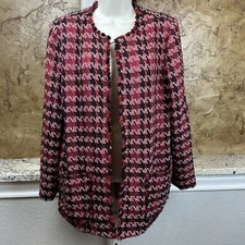 Chico's Size 3 (XL) Black White Red Woven Jacket Fringed Women's Chicos