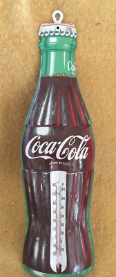 Coca Cola Bottle 16 Inch Metal Wall Thermometer Excellent Condition USA Coke Vtg