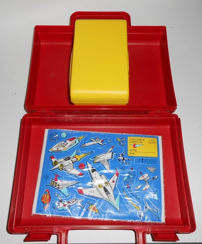 Vtg 1988 Clik Case Childrens School Lunchbox Plastic With Stickers Space Travel - Picture 4 of 5