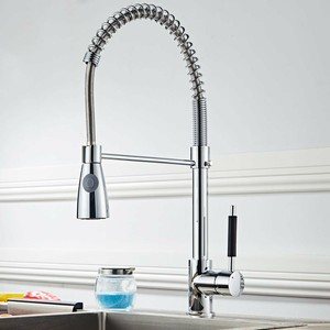 Copper Kitchen Spring Single Outlet Faucet Pull Out Rotatable Head