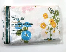 Vintage Wamsutta Superlin No Iron Double Fitted Sheet Floral Fabric Geraniums
