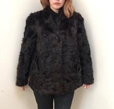 Real Fur Coat Curly Vintage Uk 10 - 12 Mid Length Mahogany Brown Black Glamorous