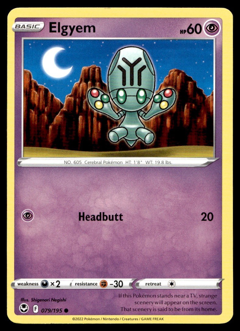 Elgyem 79/195 Pokemon Card Silver Tempest Common 60 HP Near Mint ZO