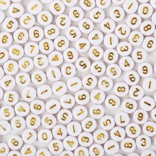 Xilitata 600Pcs Number Beads Gold Number White round Beads 4X7Mm for Friendship 