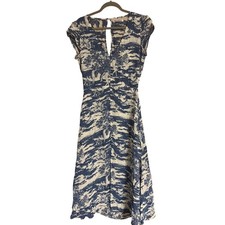 Reformation Wellfleet Dress Blue White Toile Midi Dress Open Back V-Neck Size 12
