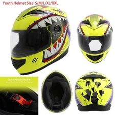 DOT Youth Kids Helmet Motorcycle Full Face Offroad ATV Shark Yellow S/M/L/XL/XXL