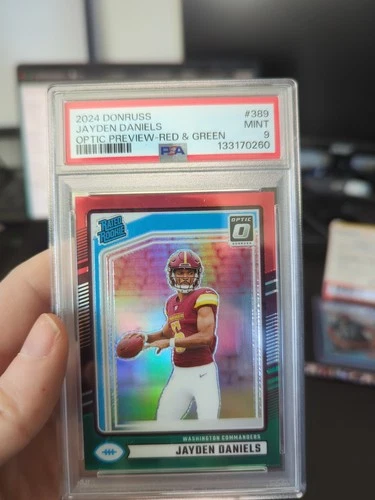 2024  Donruss Rated Rookie Jayden Daniels #389 Optic Preview Red & Green Prizm