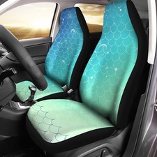 Gradient Mermaid Scales Set of 2 Car Seat Covers Universal Auto Stretch Fabri...