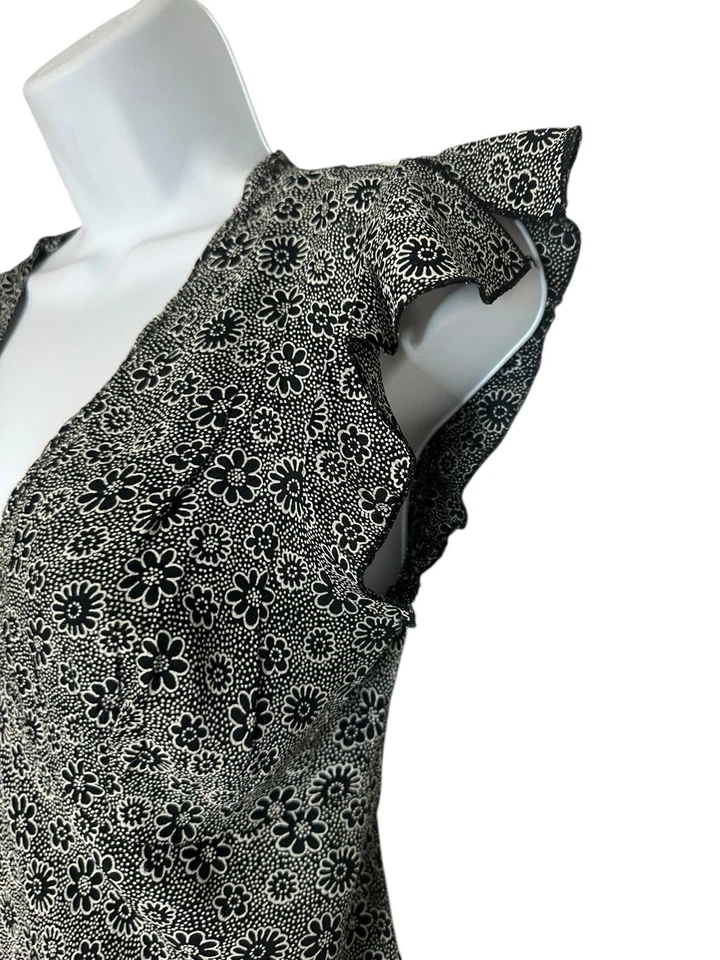 VTG Rampage Y2K 90s Fairy Grunge Black White Ditsy Floral Bias Cut Midi Dress 9 - Image 4 of 4