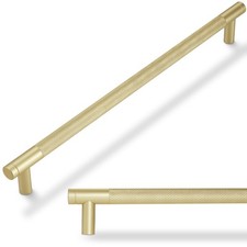 6 Pack Brushed Brass Cabinet Handles 12-5/8" Knurled Pulls Gold Drawer Hardware