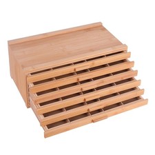 6 Drawer Bamboo Artist Supply Storage Box with Separate Compartments for Orga...