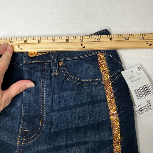 Celebrity Pink Jeans Girls SZ 1/25 Dark Wash Gold Glitter/Stone Side Stripes NWT - Picture 4 of 12
