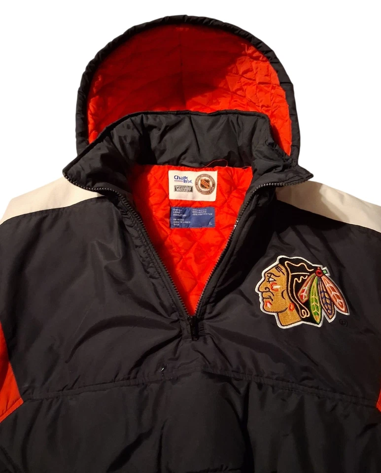 Винтажный мел линия Chicago Blackhawks с капюшоном 1/4 молнии пуловер зимняя куртка Sz большой - Изображение 3 из 4