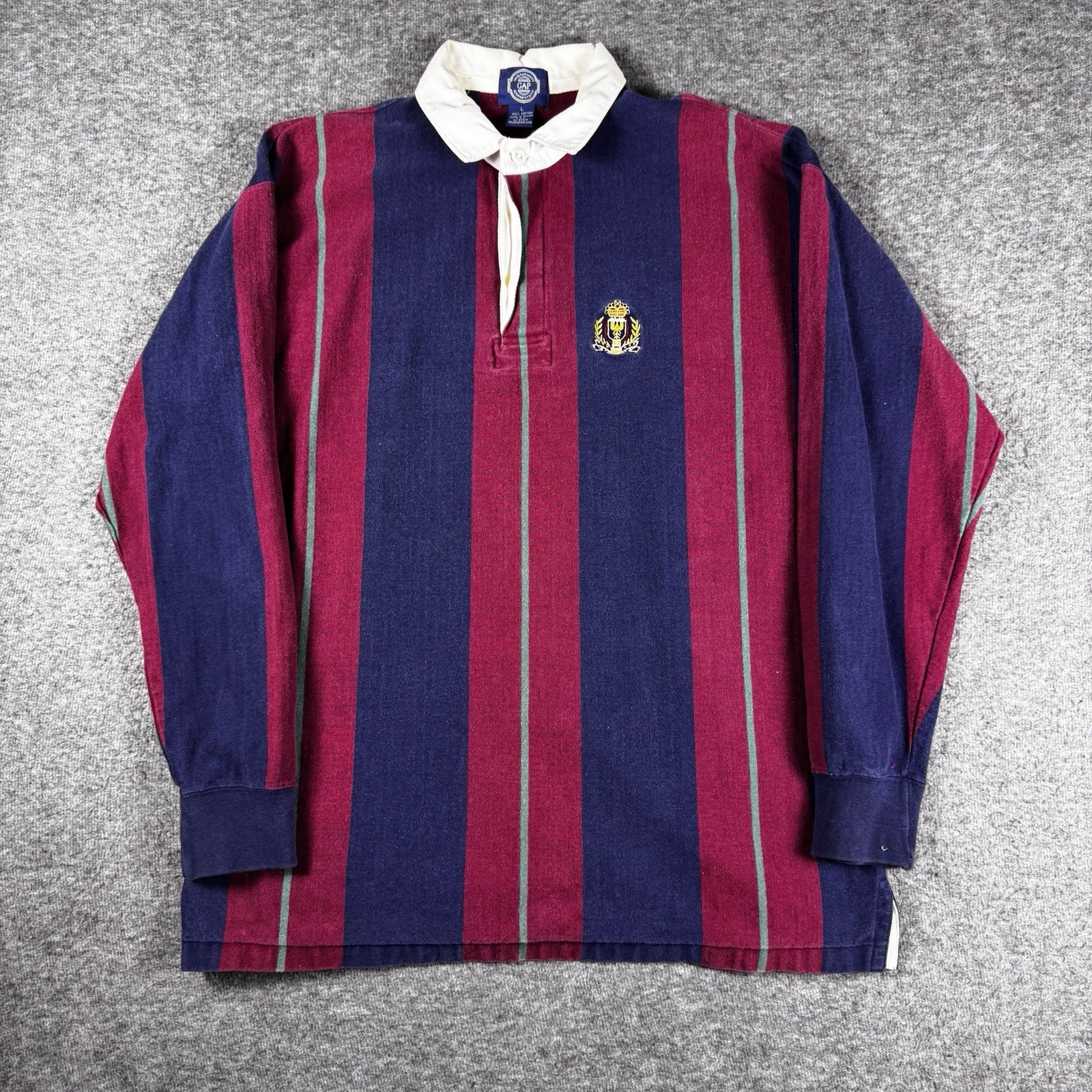 Vintage Gap Rugby Polo Shirt Mens Large Striped Long Sleeve Crest Logo 90s