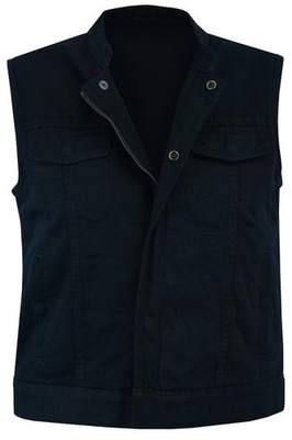 #ad Ladies Black Club Style Denim Vest Plain Side DM987 $59.99