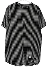 Akomplice Curved Hem Men’s Tee Shirt Sz L Large Black White Striped