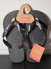 havaianas Flip Flops Youth Kids 3/4Y Original Made In Brazil - Black - NEW