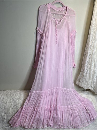 Maxi Vestido FREE PEOPLE Blusa Sedosa Transparente en Niveles Sin Forma S - Imagen 4 de 8