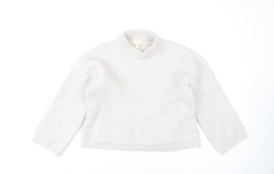 H&M Damenpullover elfenbeinfarben Rundhalsausschnitt Wollmischung, Größe S