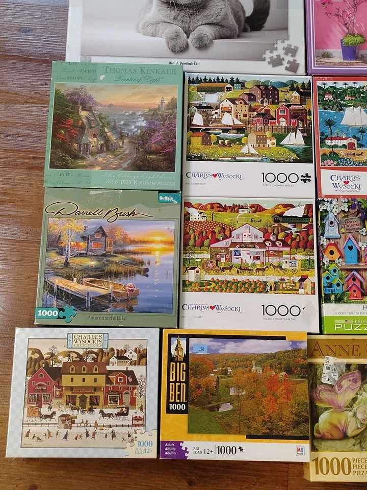 Lote de (14) 1000 Peças Vários Quebra-cabeças, Gato, Charles Wysocki, Buffalo Ect... - Imagem 2 de 4