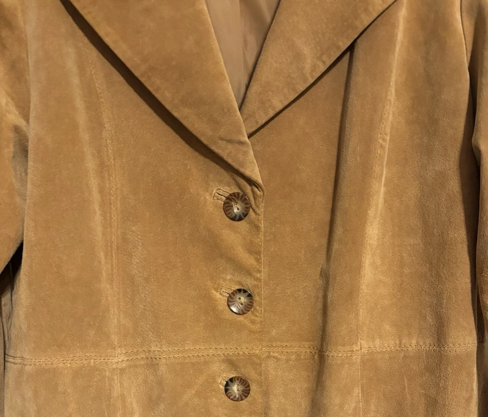 Chico's Leather Jacket 2 Womens Camel Tan Buttons Lined Western - Image 4 of 4