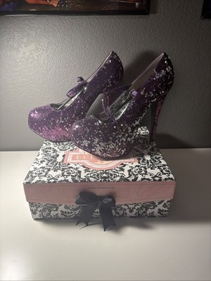 Bordello 5.75 Heel Purple Lace Up Platform Bow Dancer Sequin Sz12