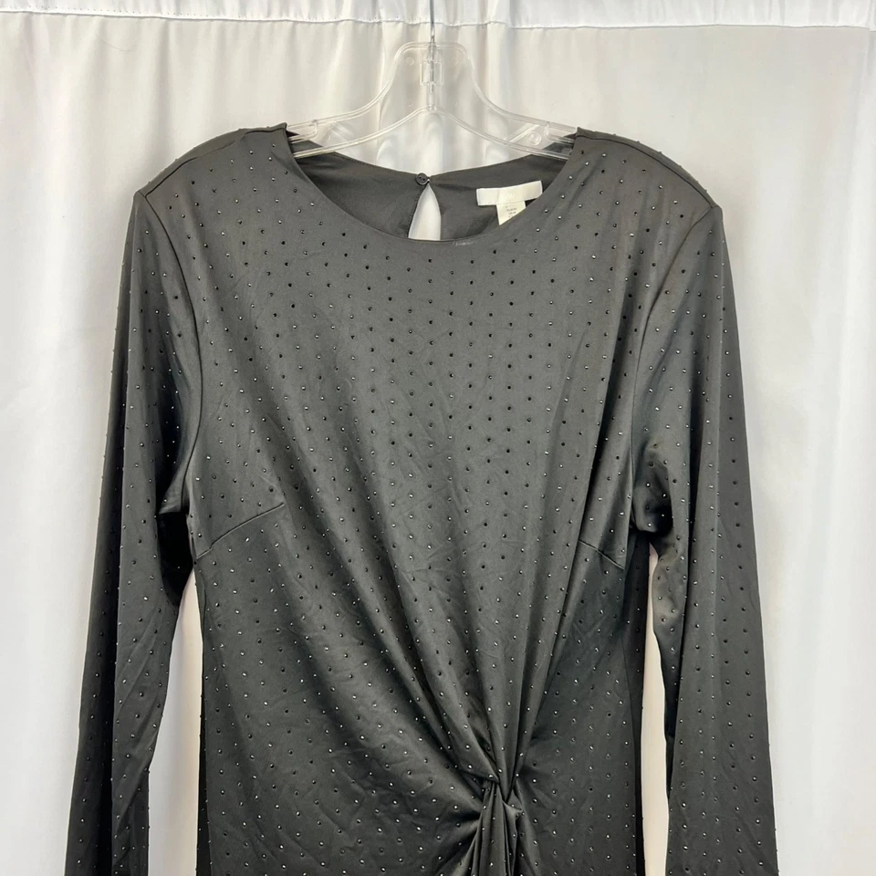 Vestido Vaina H&M Punteado Negro Estrás Acanalado Negro Talla M Nuevas Almohadillas para los Hombros Foto 2 de 4