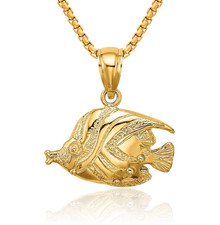 14K Solid Yellow Gold Fish Necklace