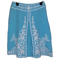 100 Linen Embroidered Beaded Skirt Boho Festival Cottagecore Size 6