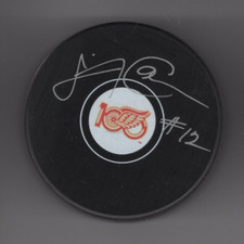 JIMMY CARSON SIGNED DETROIT RED WINGS CENTENNIAL 100 YEARS HOCKEY PUCK w/ COA