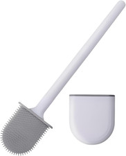 Silicone Toilet Brush and Holder Set Wall Mounted Camper Bathroom Cleaner White