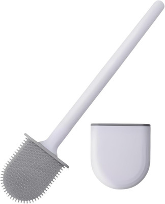 Silicone Toilet Brush and Holder Set Wall Mounted Camper Bathroom Cleaner White