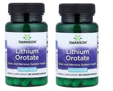 2 x Swanson - LITHIUM OROTATE, 5mg 120 2x60 Capsules GLOBAL SHIPPING  